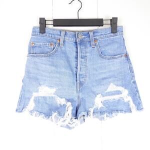 Levis Shorts Womens SZ 27 2" Inseam Ribcage Denim Jean Distressed High Rise